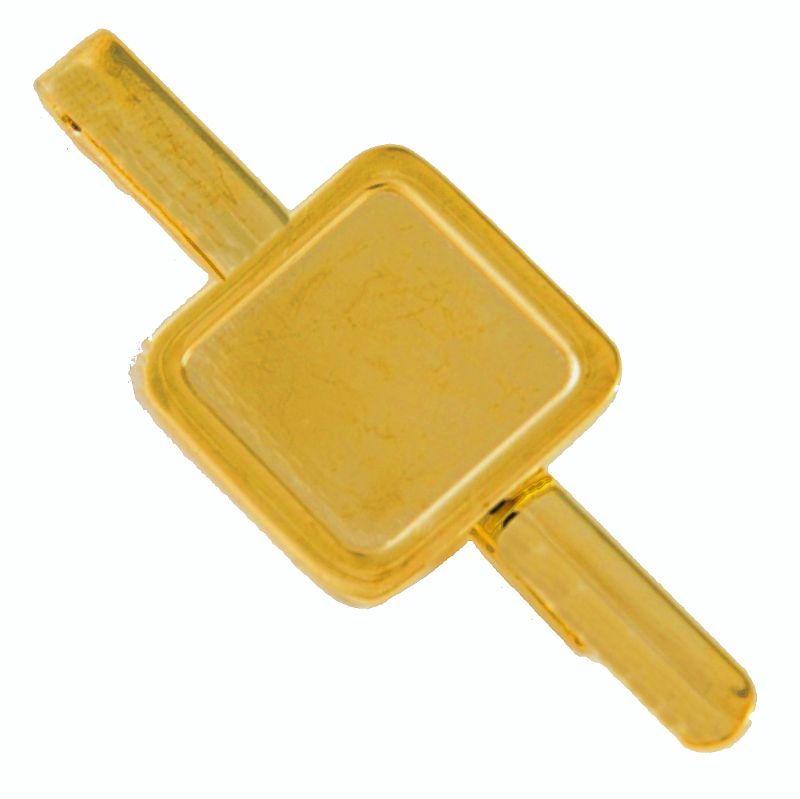 Tie Slide Blank 16mm Square Gold and clear dome